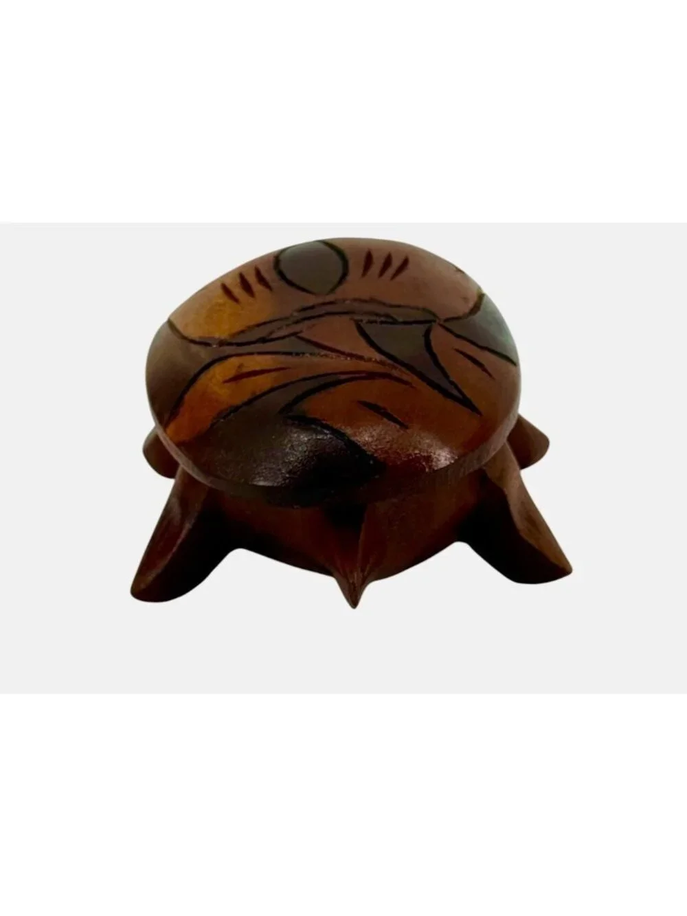 Turtle Tortoise Wooden Hand Carved w/Lid Jewelry Trinket Box 6.25